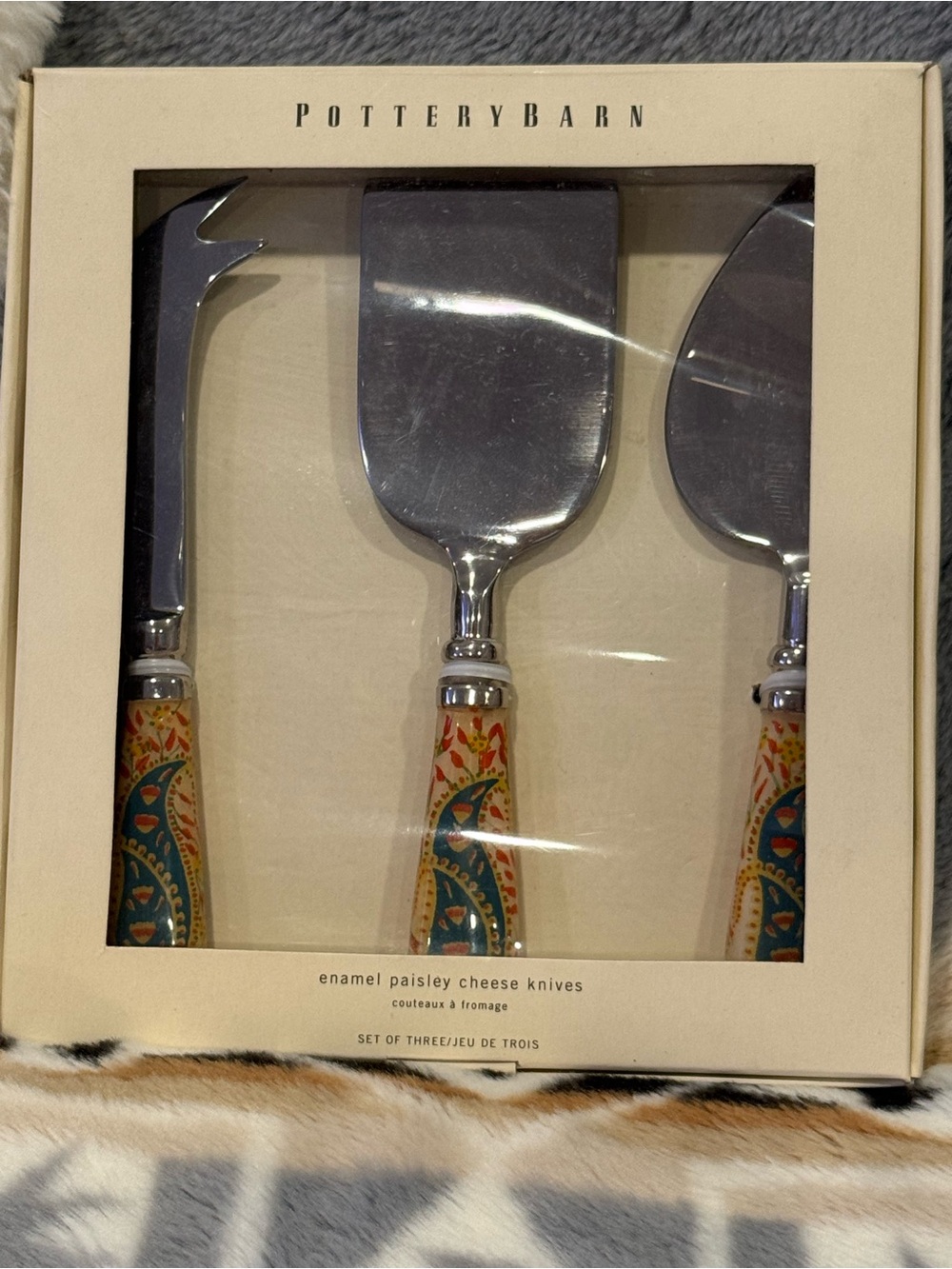 Pottery Barn Enamel Paisley Cheese Knives - New in Box